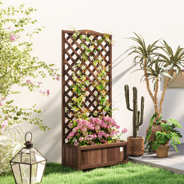 Jardinière avec Treillis - bac à Fleurs - jardinière sur Pied - dim. 76L x 36l x 170H cm - Fond à Lattes - Bois Sapin pré-huilé foncé marron