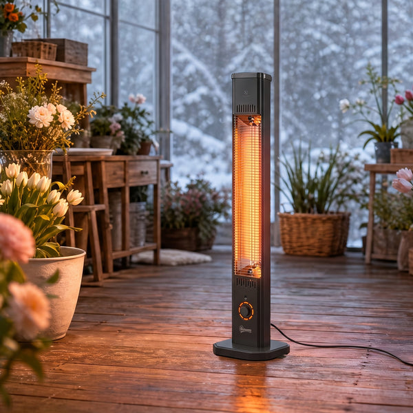 Radiateur Infrarouge sur Pied ou Mural 2000 W, Chauffage Électrique pour Terrasse, Extérieur et Intérieur IP65, Télécommande, 8 Niveaux, Minuterie, Housse, Chauffage Radiant, Anti-Basculement