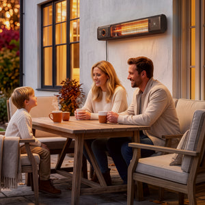 Radiateur Infrarouge sur Pied ou Mural 2000 W, Chauffage Électrique pour Terrasse, Extérieur et Intérieur IP65, Télécommande, 8 Niveaux, Minuterie, Housse, Chauffage Radiant, Anti-Basculement