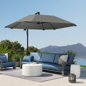 Parasol déporté, parasol de jardin extérieur Inclinable, avec Base, Manivelle, toile polyester 180 g/m², protection UV UPF50+, 304 x 260 x 245 cm, Gris Foncé