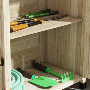 Table de rempotage table de jardinage style rustique avec placard et étagères et plateau galvanisé patins antidérapants en bois sapin pré-huilé dim. 90,5L x 41l x 124,5H cm effet bois naturel