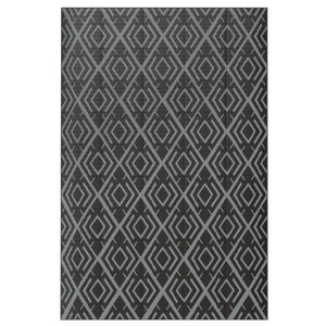 Tapis d'extérieur réversible 1,8 x 2,7 m, tapis de sol au motif diamant, en PP résistant aux intempéries, sac de transport inclus, tapis extérieur terrasse, pique-nique, camping, noir et gris