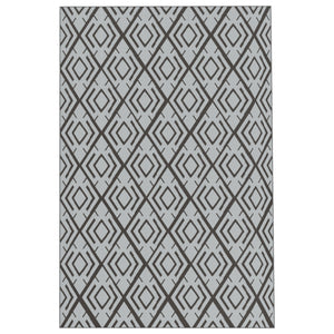 Tapis d'extérieur réversible 1,8 x 2,7 m, tapis de sol au motif diamant, en PP résistant aux intempéries, sac de transport inclus, tapis extérieur terrasse, pique-nique, camping, noir et gris