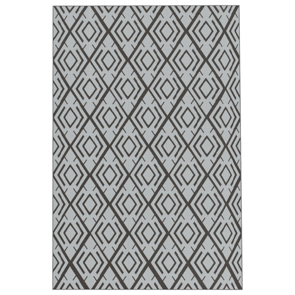 Tapis d'extérieur réversible 1,8 x 2,7 m, tapis de sol au motif diamant, en PP résistant aux intempéries, sac de transport inclus, tapis extérieur terrasse, pique-nique, camping, noir et gris