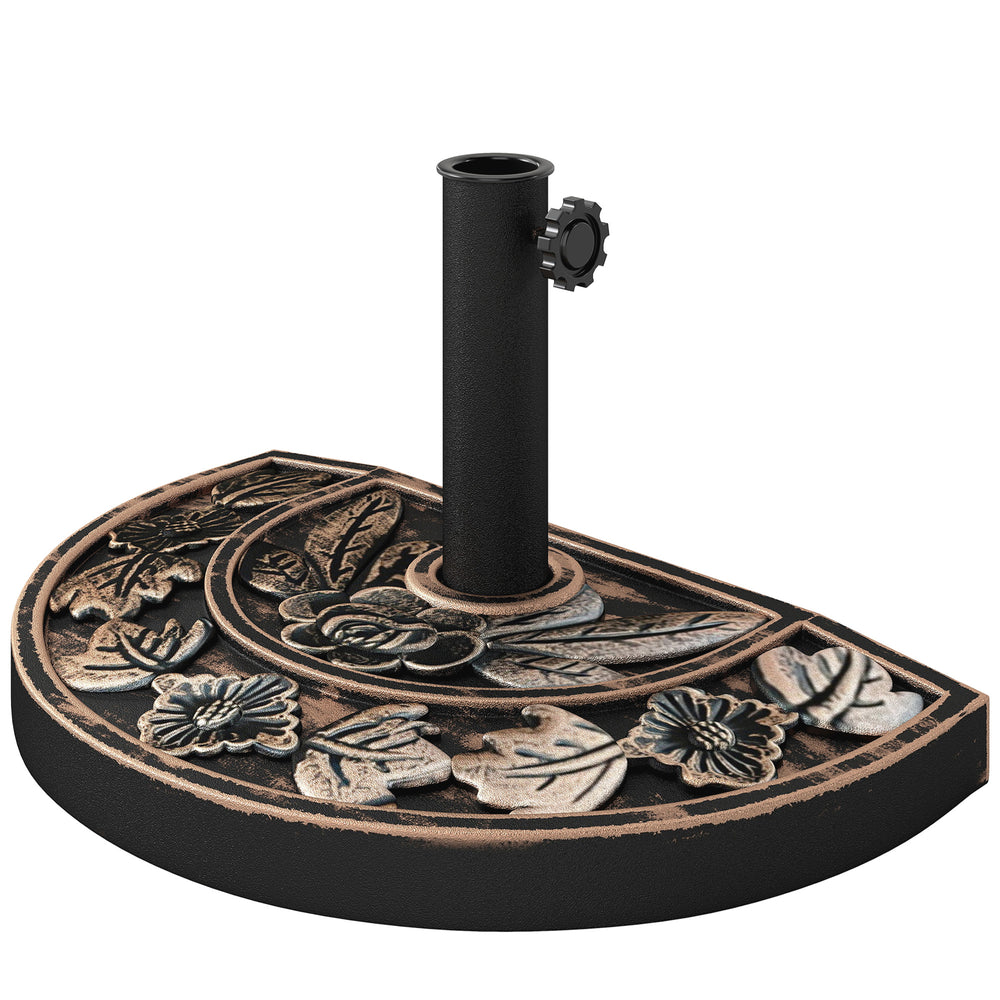Pied de parasol base de lestage parasol demi-cercle poids net 9 kg résine imitation fonte motif fleur 50L x 31l x 32H cm bronze