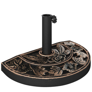Pied de parasol base de lestage parasol demi-cercle poids net 9 kg résine imitation fonte motif fleur 50L x 31l x 32H cm bronze
