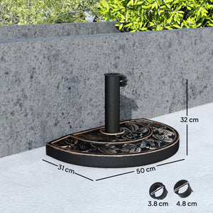 Pied de parasol base de lestage parasol demi-cercle poids net 9 kg résine imitation fonte motif fleur 50L x 31l x 32H cm bronze