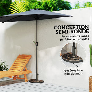 Pied de parasol base de lestage parasol demi-cercle poids net 9 kg résine imitation fonte motif fleur 50L x 31l x 32H cm bronze