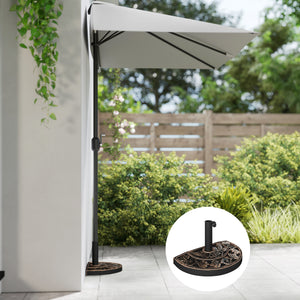 Pied de parasol base de lestage parasol demi-cercle poids net 9 kg résine imitation fonte motif fleur 50L x 31l x 32H cm bronze