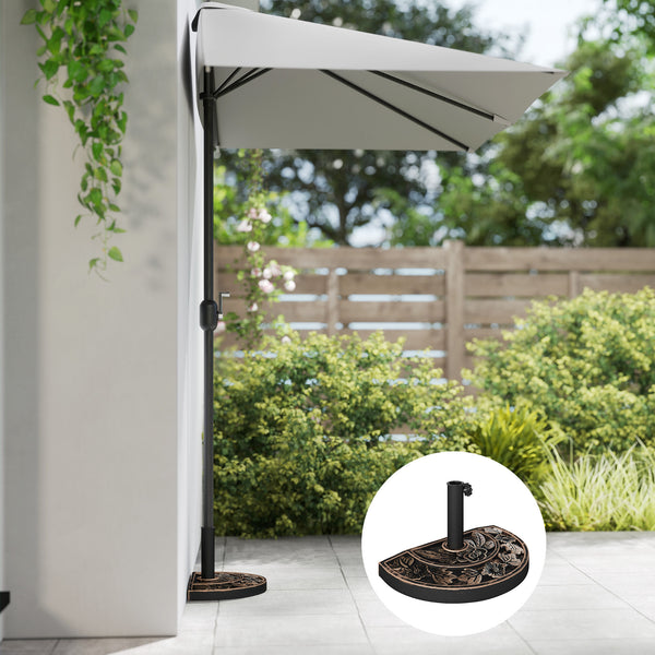 Pied de parasol base de lestage parasol demi-cercle poids net 9 kg résine imitation fonte motif fleur 50L x 31l x 32H cm bronze