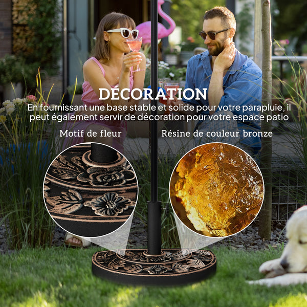 Pied de parasol base de lestage parasol demi-cercle poids net 9 kg résine imitation fonte motif fleur 50L x 31l x 32H cm bronze