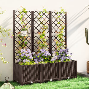 Jardinière avec treillis, lit surélevé de jardin, jardinière extérieure avec 8 trous de drainage, réservoirs d'eau, bac à fleurs pour balcon terrasse patio, 120 x 40 x 135 cm, marron
