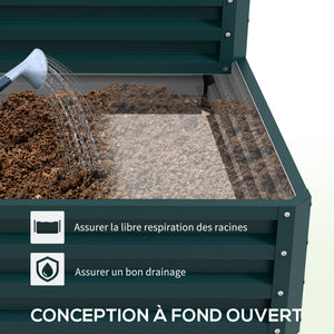 Carré potager de jardin jardinière en acier galvanisé lit de jardin surélevé fond ouvert 2 étages pour herbes légumes fruits fleurs 120 x 101 x 58 cm vert