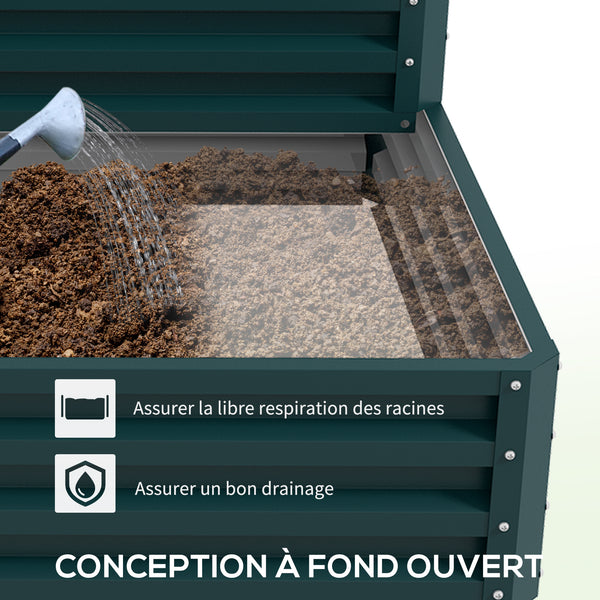 Carré potager de jardin jardinière en acier galvanisé lit de jardin surélevé fond ouvert 2 étages pour herbes légumes fruits fleurs 120 x 101 x 58 cm vert