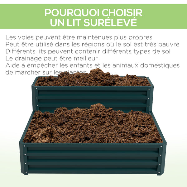 Carré potager de jardin jardinière en acier galvanisé lit de jardin surélevé fond ouvert 2 étages pour herbes légumes fruits fleurs 120 x 101 x 58 cm vert