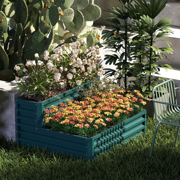 Carré potager de jardin jardinière en acier galvanisé lit de jardin surélevé fond ouvert 2 étages pour herbes légumes fruits fleurs 120 x 101 x 58 cm vert