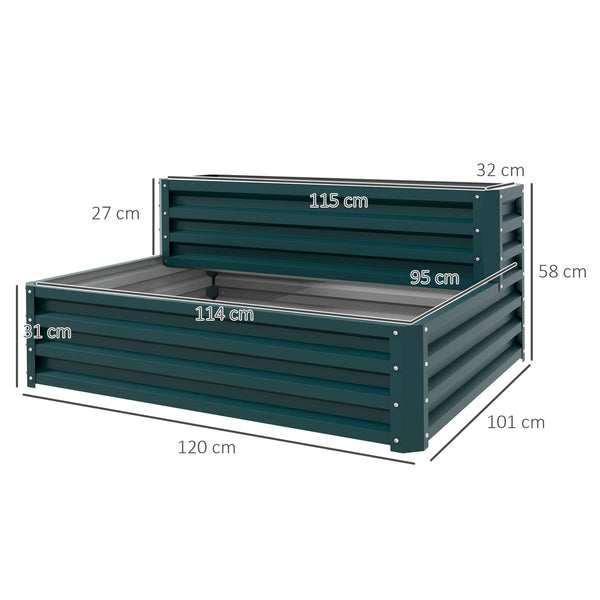 Carré potager de jardin jardinière en acier galvanisé lit de jardin surélevé fond ouvert 2 étages pour herbes légumes fruits fleurs 120 x 101 x 58 cm vert