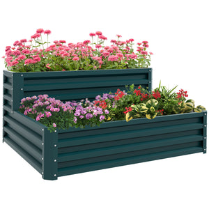 Carré potager de jardin jardinière en acier galvanisé lit de jardin surélevé fond ouvert 2 étages pour herbes légumes fruits fleurs 120 x 101 x 58 cm vert