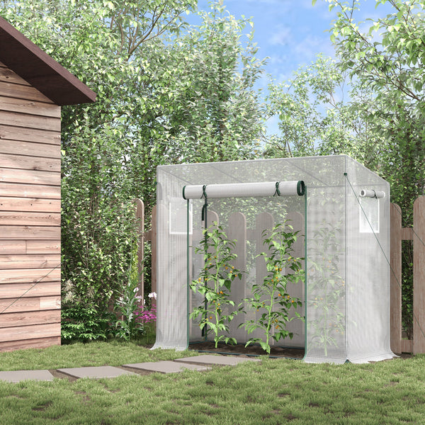 Serre de jardin PE, serre de balcon, bâche renforcée 140 g/m², châssis en acier, porte zippée enroulable, pour légumes plantes fleurs, intérieur et extérieur, 200 x 76 x 168 cm, blanc