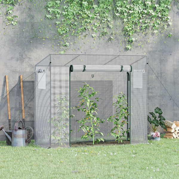 Serre de jardin PE, serre de balcon, bâche renforcée 140 g/m², châssis en acier, porte zippée enroulable, pour légumes plantes fleurs, intérieur et extérieur, 200 x 76 x 168 cm, blanc