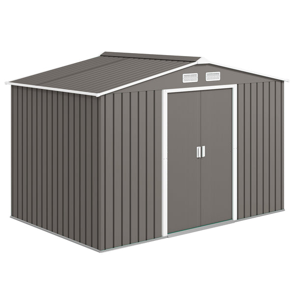 Abri de Jardin 4,9 m² cabane de jardin armoire de jardin Dim. 2,77L x 1,95l x 1,92H m Porte coulissante ventilations tôle Acier Gris