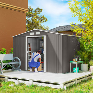 Abri de Jardin 4,9 m² cabane de jardin armoire de jardin Dim. 2,77L x 1,95l x 1,92H m Porte coulissante ventilations tôle Acier Gris