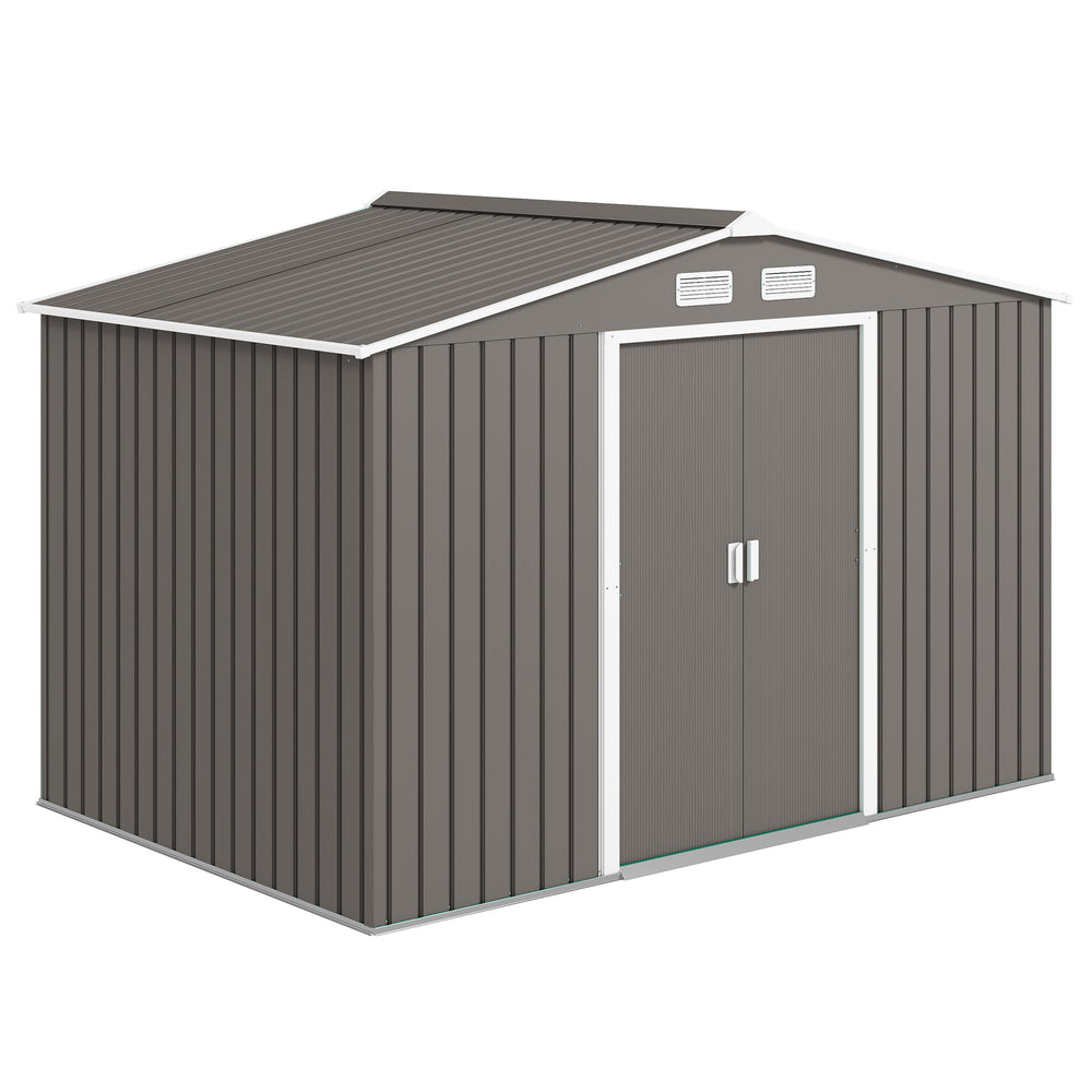 Abri de Jardin 4,9 m² cabane de jardin armoire de jardin Dim. 2,77L x 1,95l x 1,92H m Porte coulissante ventilations tôle Acier Gris