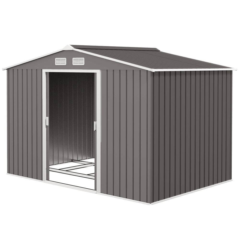 Abri de Jardin 4,9 m² cabane de jardin armoire de jardin Dim. 2,77L x 1,95l x 1,92H m Porte coulissante ventilations tôle Acier Gris