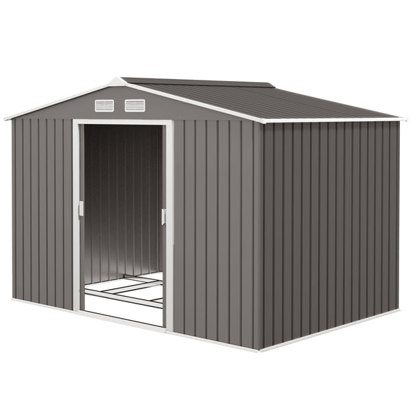 Abri de Jardin 4,9 m² cabane de jardin armoire de jardin Dim. 2,77L x 1,95l x 1,92H m Porte coulissante ventilations tôle Acier Gris
