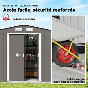 Abri de Jardin 4,9 m² cabane de jardin armoire de jardin Dim. 2,77L x 1,95l x 1,92H m Porte coulissante ventilations tôle Acier Gris