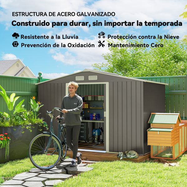 Abri de Jardin 4,9 m² cabane de jardin armoire de jardin Dim. 2,77L x 1,95l x 1,92H m Porte coulissante ventilations tôle Acier Gris