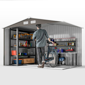 Abri de Jardin 4,9 m² cabane de jardin armoire de jardin Dim. 2,77L x 1,95l x 1,92H m Porte coulissante ventilations tôle Acier Gris
