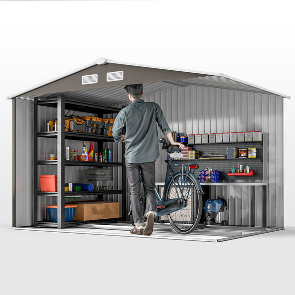 Abri de Jardin 4,9 m² cabane de jardin armoire de jardin Dim. 2,77L x 1,95l x 1,92H m Porte coulissante ventilations tôle Acier Gris