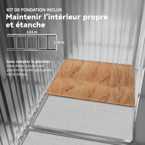 Abri de Jardin 4,9 m² cabane de jardin armoire de jardin Dim. 2,77L x 1,95l x 1,92H m Porte coulissante ventilations tôle Acier Gris