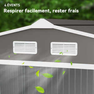 Abri de Jardin 4,9 m² cabane de jardin armoire de jardin Dim. 2,77L x 1,95l x 1,92H m Porte coulissante ventilations tôle Acier Gris