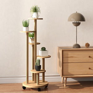 Étagère à plantes support à plantes en bambou étagères rondes à fleurs support de pots de fleurs 5 niveaux bois naturel
