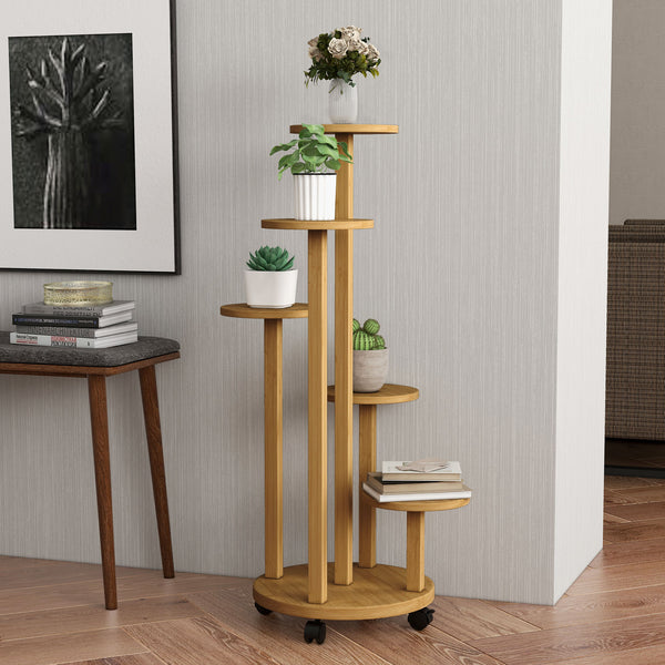 Étagère à plantes support à plantes en bambou étagères rondes à fleurs support de pots de fleurs 5 niveaux bois naturel