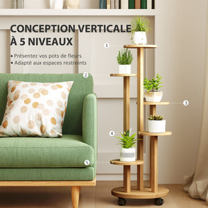 Étagère à plantes support à plantes en bambou étagères rondes à fleurs support de pots de fleurs 5 niveaux bois naturel