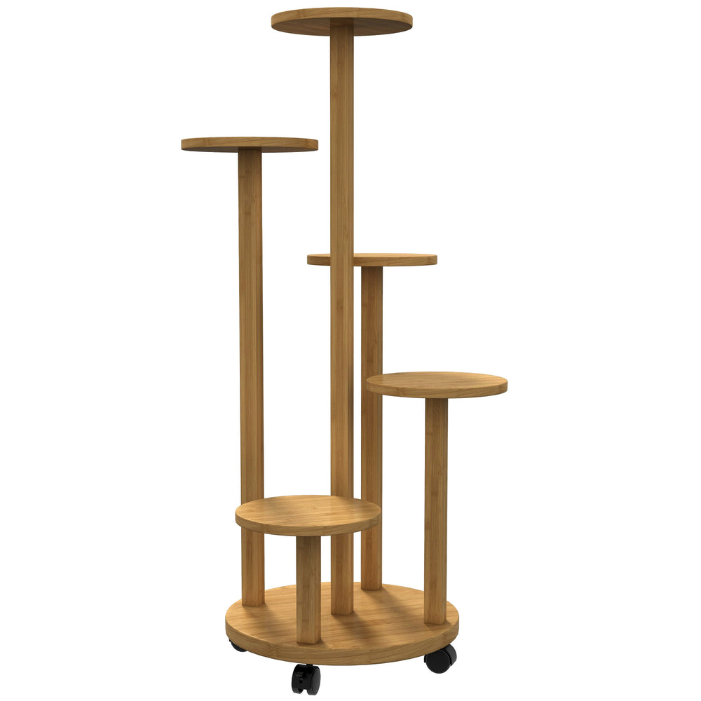 Étagère à plantes support à plantes en bambou étagères rondes à fleurs support de pots de fleurs 5 niveaux bois naturel