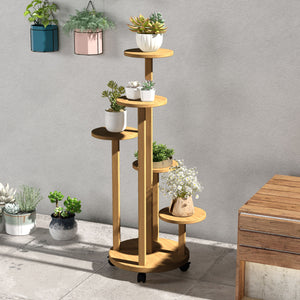 Étagère à plantes support à plantes en bambou étagères rondes à fleurs support de pots de fleurs 5 niveaux bois naturel