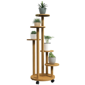 Étagère à plantes support à plantes en bambou étagères rondes à fleurs support de pots de fleurs 5 niveaux bois naturel