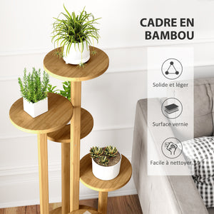 Étagère à plantes support à plantes en bambou étagères rondes à fleurs support de pots de fleurs 5 niveaux bois naturel