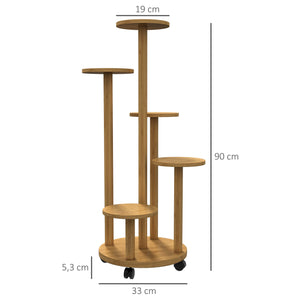 Étagère à plantes support à plantes en bambou étagères rondes à fleurs support de pots de fleurs 5 niveaux bois naturel
