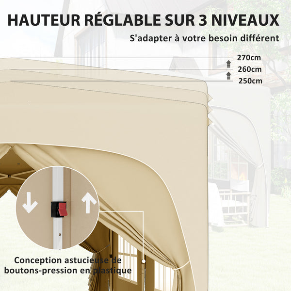 Tonnelle de jardin extérieure 3 x 6 m, tonnelle pliante pop up, hauteur réglable, sac de transport et sacs de sable, protection UPF50+, barnum pliant pour camping, festival, patio, sable