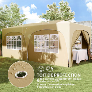 Tonnelle de jardin extérieure 3 x 6 m, tonnelle pliante pop up, hauteur réglable, sac de transport et sacs de sable, protection UPF50+, barnum pliant pour camping, festival, patio, sable