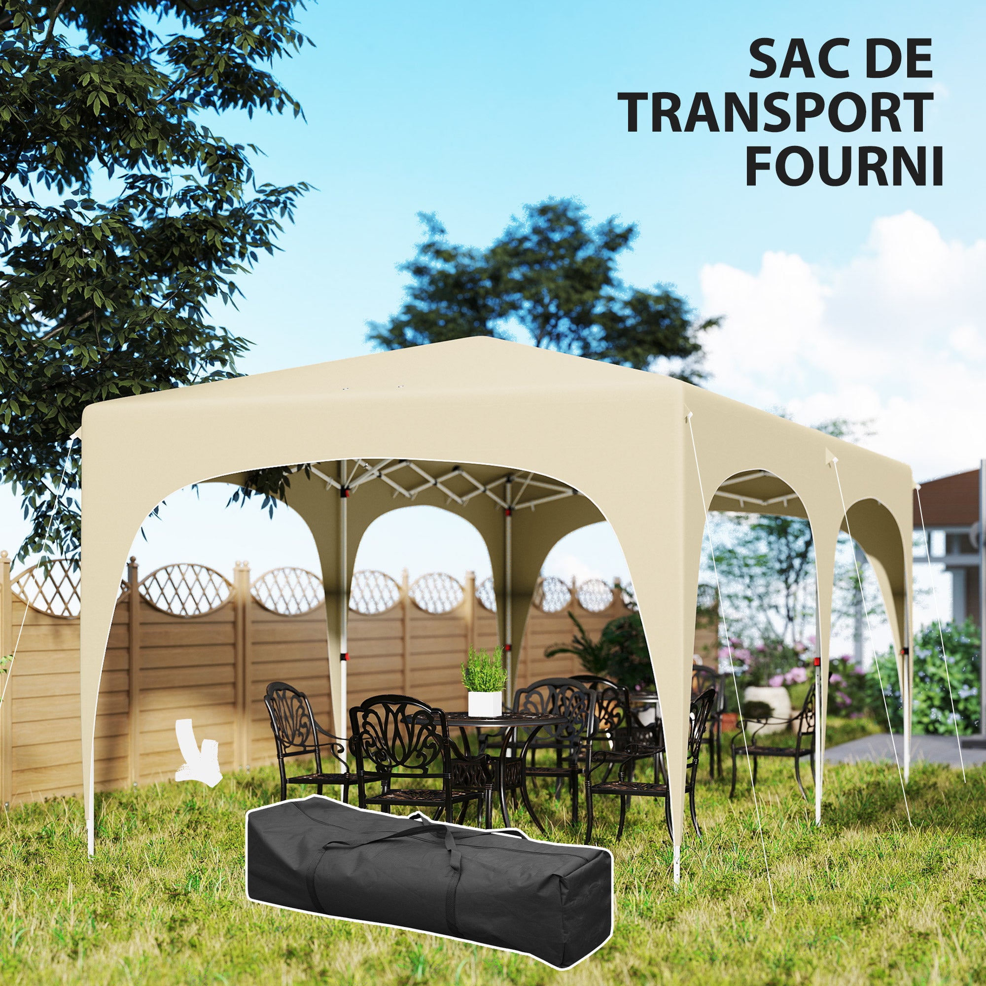 Outsunny Tonnelle de jardin extérieure 3 x 6 m, tonnelle pliante pop up, hauteur réglable, sac de transport et sacs de sable, protection UPF50+, barnum pliant pour camping, festival, patio, sable