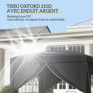 Tonnelle de jardin extérieure tente de réception barnum pop-up pliant 3 x 3 m 4 parois amovibles + sac de transport noir
