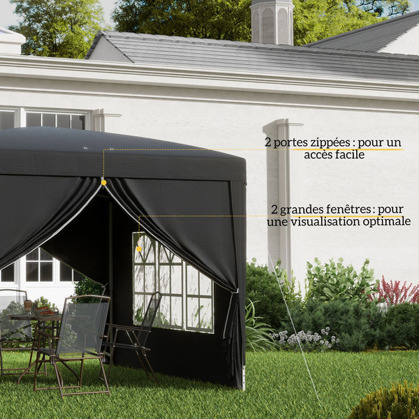 Tonnelle de jardin extérieure tente de réception barnum pop-up pliant 3 x 3 m 4 parois amovibles + sac de transport noir