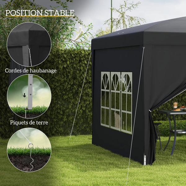 Tonnelle de jardin extérieure tente de réception barnum pop-up pliant 3 x 3 m 4 parois amovibles + sac de transport noir