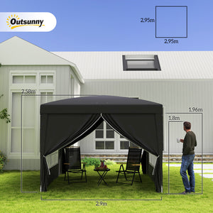 Tonnelle de jardin extérieure tente de réception barnum pop-up pliant 3 x 3 m 4 parois amovibles + sac de transport noir